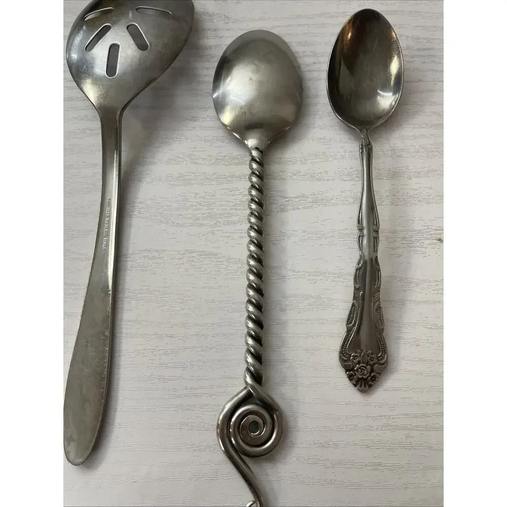 Vintage Mixed Stainless Steel Spoons Lot 3 Sears Gentle Rose Spiral Slotted Vtg